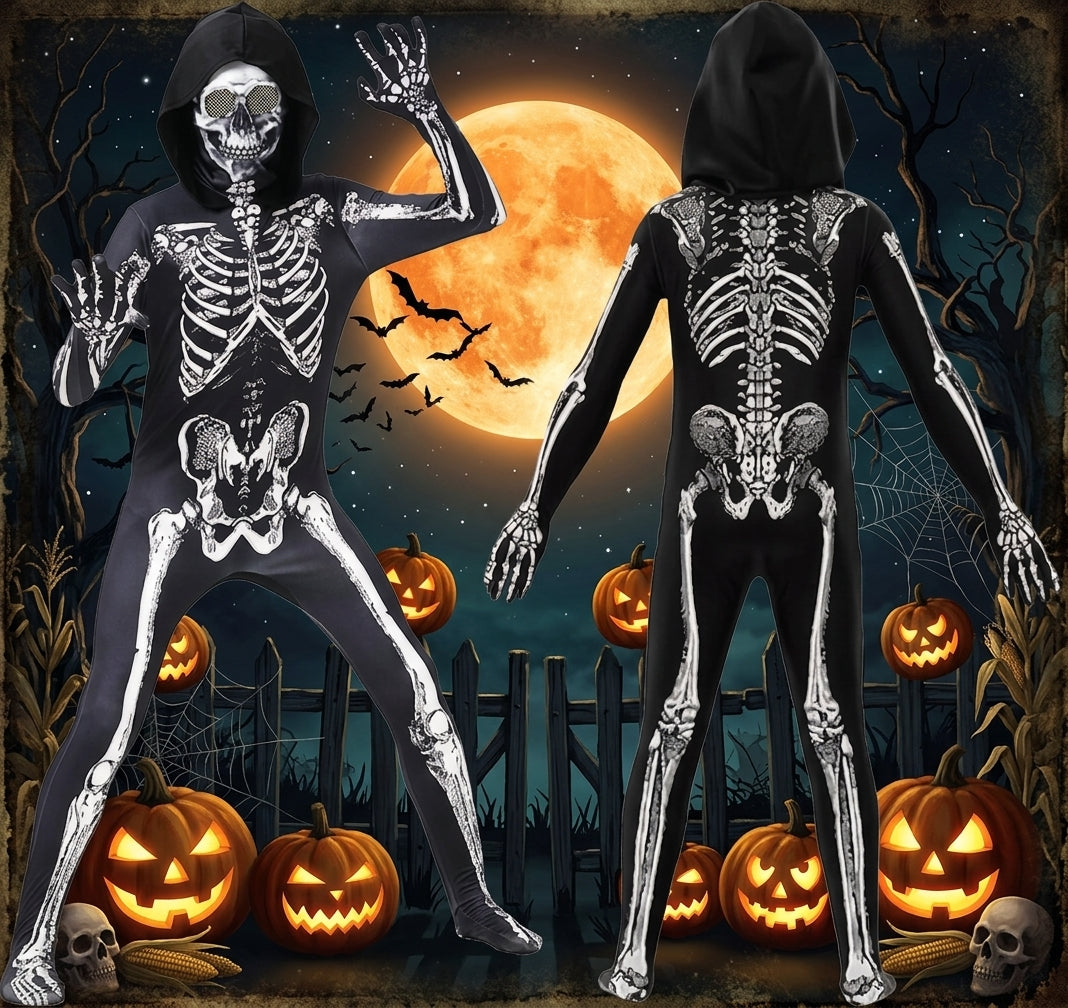 Dziecięcy Kostium Kościotrupa na Halloween – Kombinezon z Maską