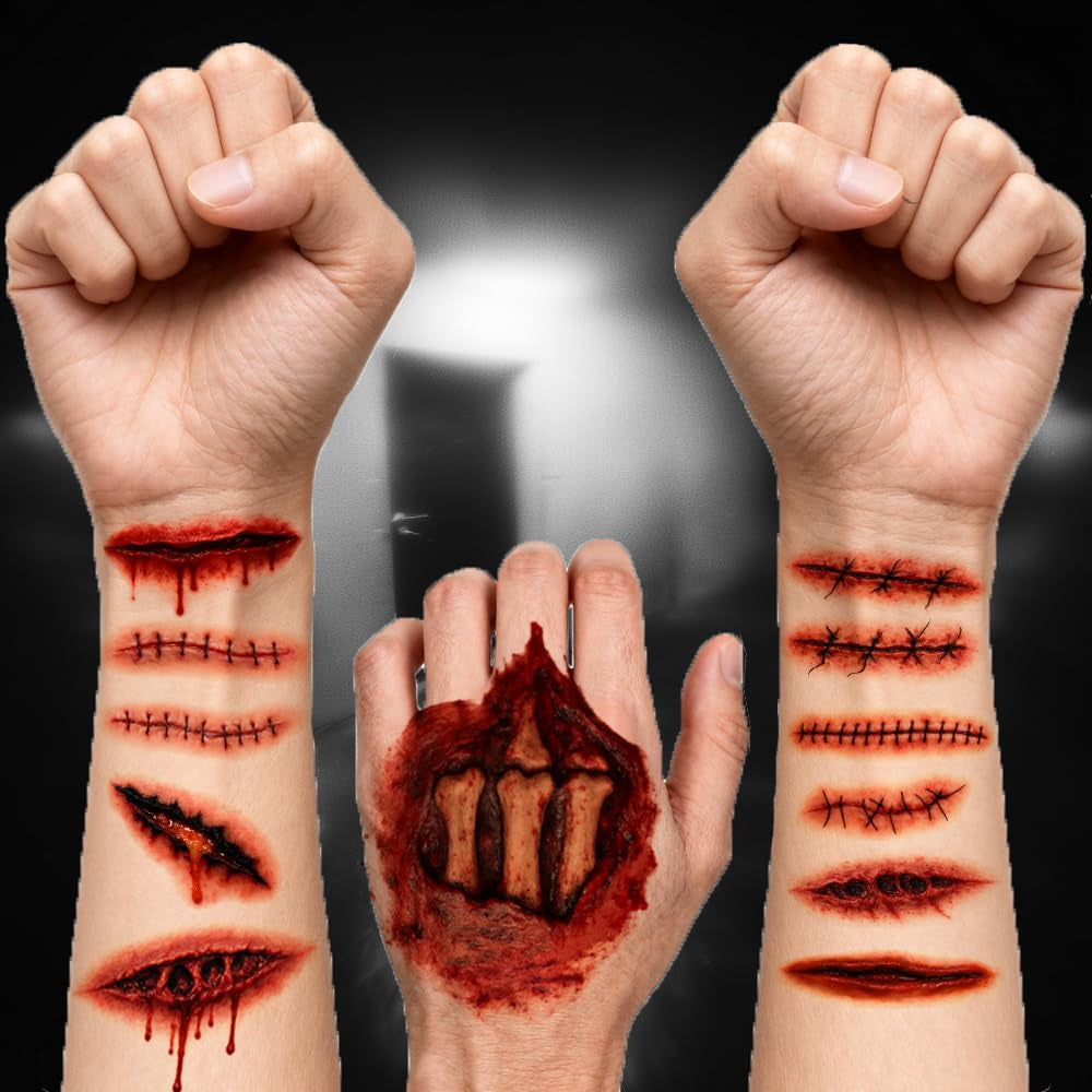 21 Stück Halloween Narben Wunden Tattoo Realistisch – Halloween Tattoos Gesicht Blut,Narben Tattoos Für Zombie Kostüm & Fasching Accessoires (A)