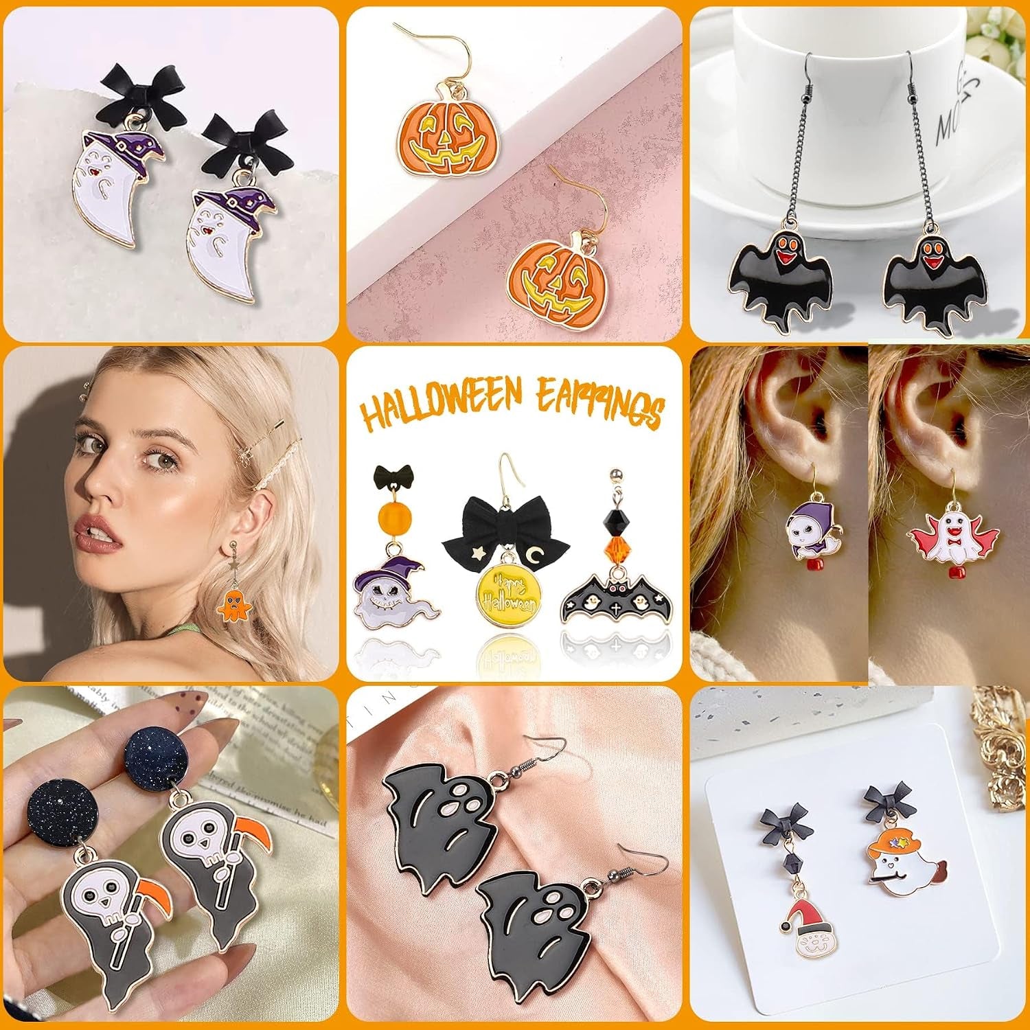 110 Stück 55 Paar Halloween-Charms Gold-Emaille-Schmuckanhänger Für Halloween-Ohrringe, Armbänder, Halsketten, Bastelarbeiten