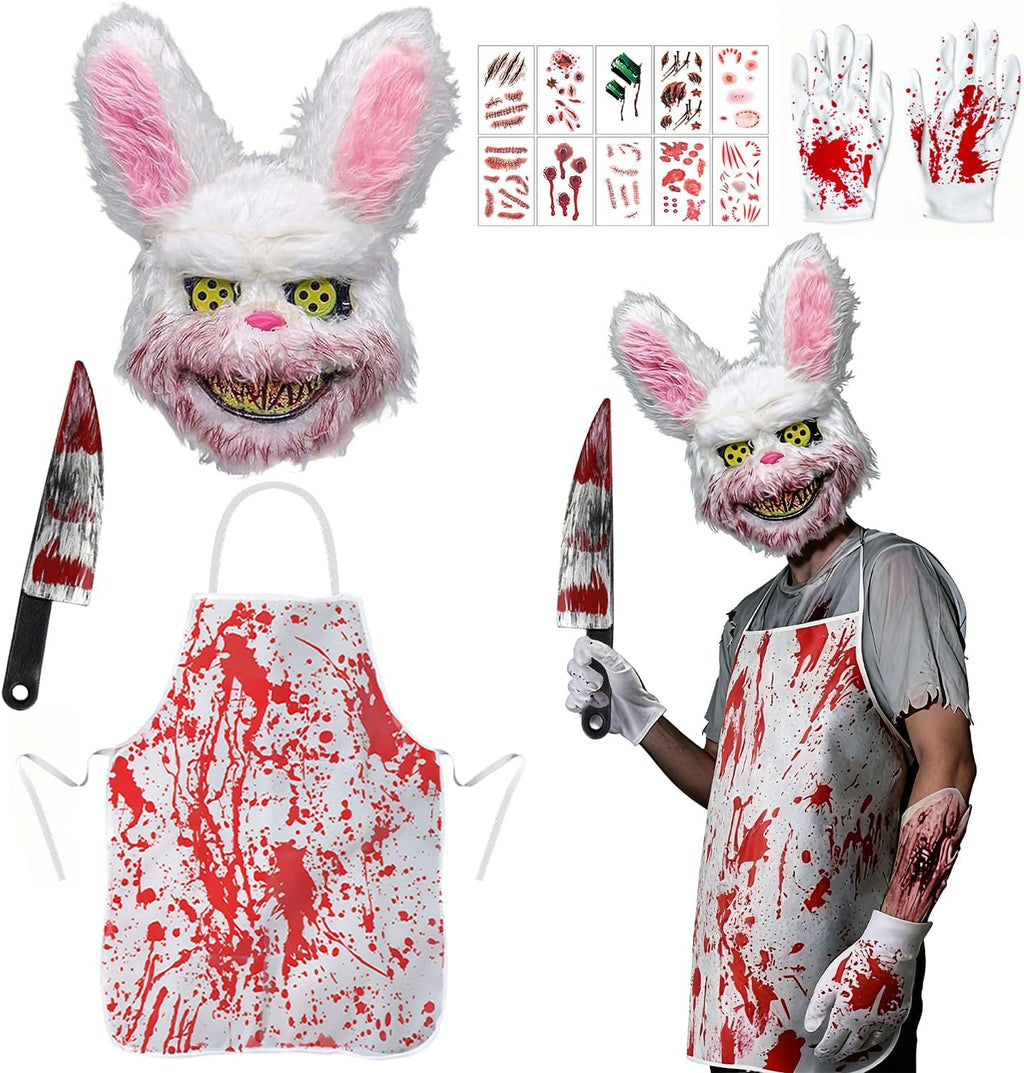 Halloween Kostüm Herren Damen, Halloween Masken Horror Hasen Maske Set