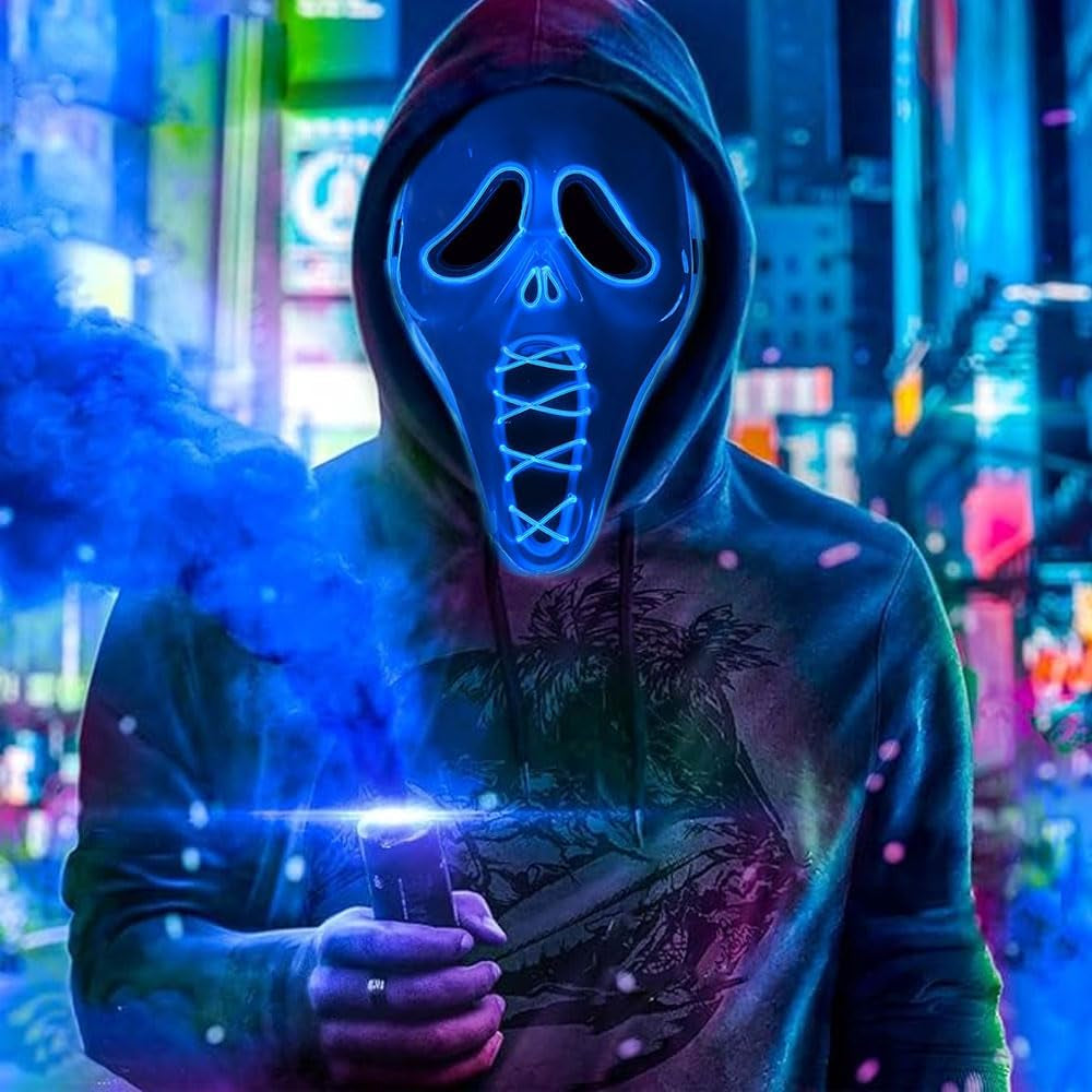 Halloween Maske Led, Scream Maske Glitzer, Led Maske Gesicht Halloween, Sensenmann Maske, Geist Scream Maske Für Cosplay, Party, Maskerade, Karneval