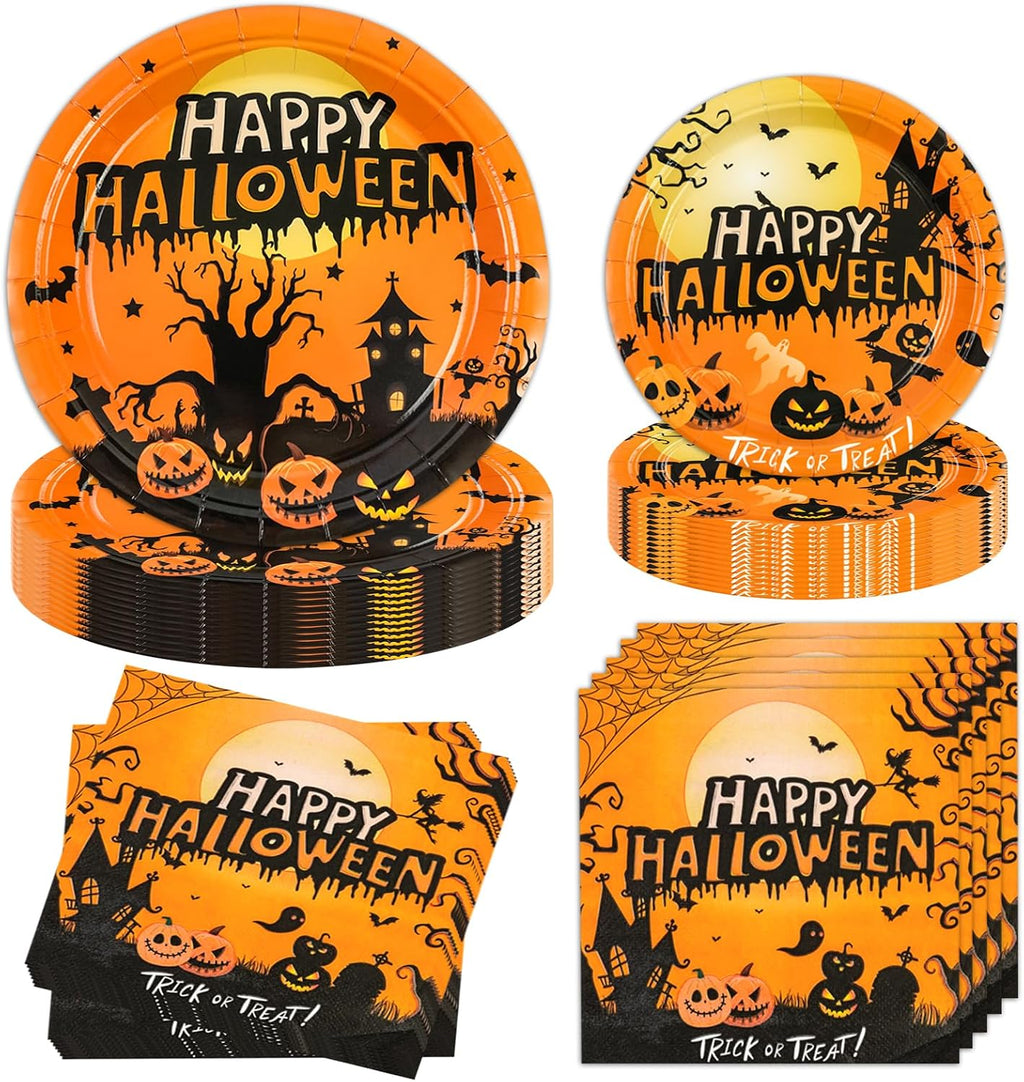 60 Stück Halloween Partygeschirr Set,Halloween Geschirr Mit Pappteller Thema Partyteller Servietten Partygeschirr Herbstdeko Für Geburtstag Party Kinder Party Dekorationen