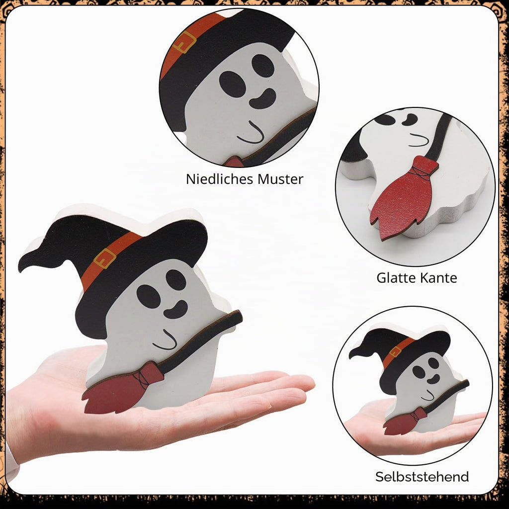 3 Stück Halloween Geister Figuren Dekoration, Halloween Deko Innen Spukdekoration, Einzigartliche Halloween Ghost Katze Fledermaus Aus Holz, Für Halloween-Partys, Tischdekoration, Innendekoration