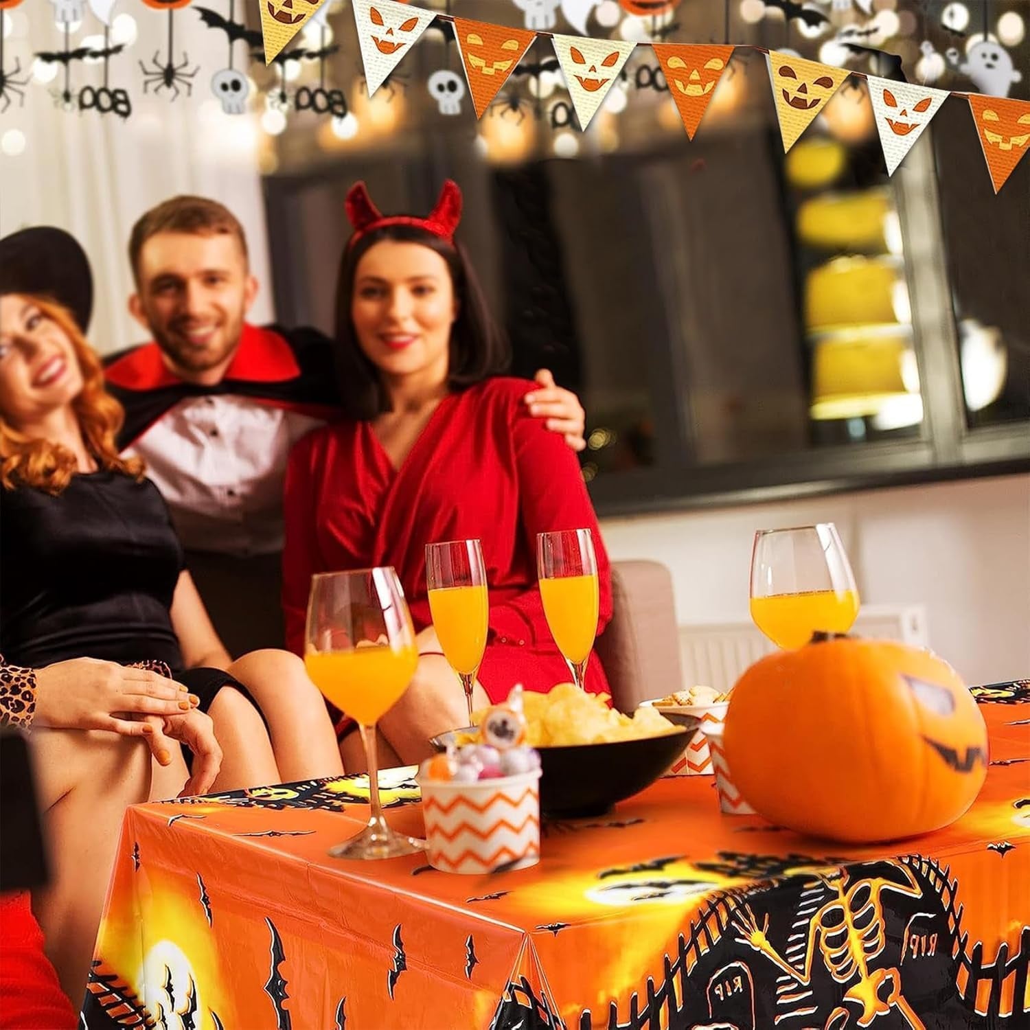 Gruselige Halloween Skelett Tischdecke, 137 X 274 Cm - Einweg, Für Party & Zu Hause