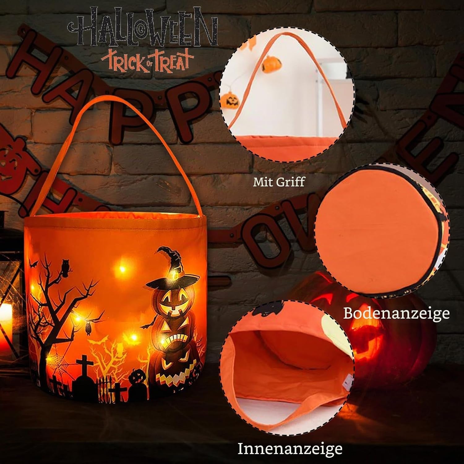 Halloween Süßigkeiten Eimer, Handtasche Für Süßes Oder Saures, Kürbis Candy Tüten Für Kinder, Geschenktasche Für Party