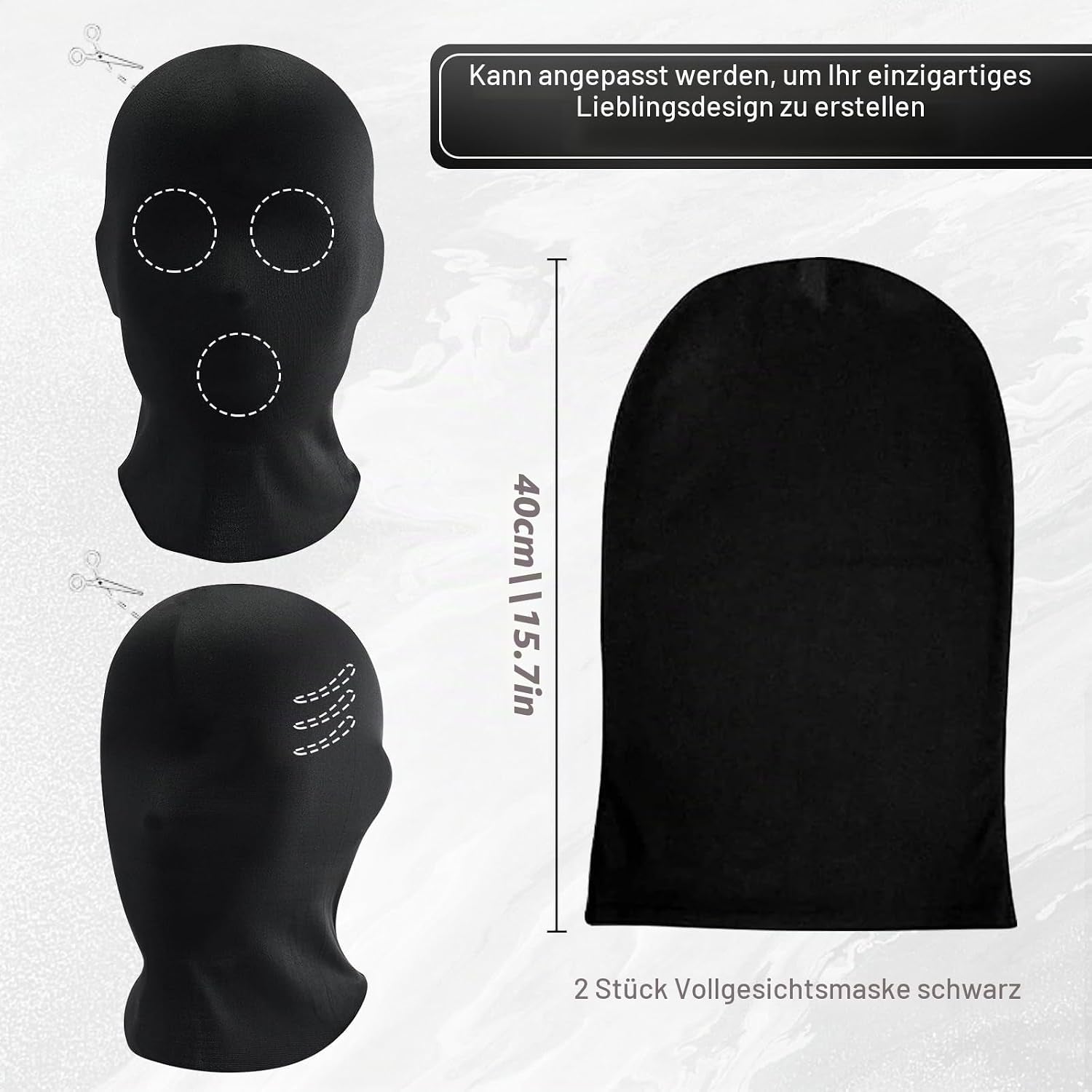 2 Stück Vollgesichtsmaske Halloween Schwarz Vollgesichtsmaske Spandex