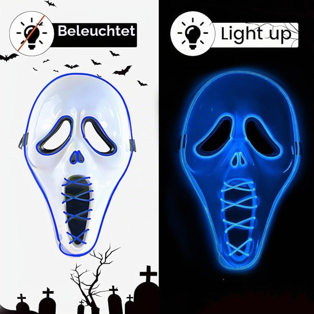 Halloween Maske Led, Scream Maske Glitzer, Led Maske Gesicht Halloween, Sensenmann Maske, Geist Scream Maske Für Cosplay, Party, Maskerade, Karneval