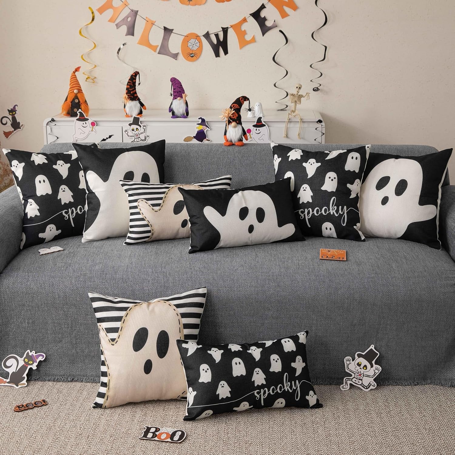 Halloween-Kissenbezug, 45,7 X 45,7 Cm, 2 Stück, Geister-Halloween-Lendenkissenbezüge, Dekorationen, Outdoor-Halloween-Kissen, Dekorativ Für Halloween, Heimdekoration Für Sofa