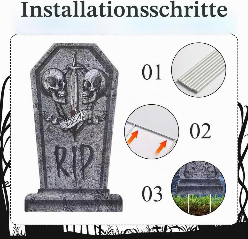 Halloween Grabstein Requisiten, 4 Stück Wasserdichtes Halloween Grabsteine Deko Mit 8 Stück Lichterkette, Den Außenbereich Gruselige Grabsteine, Für Garten Dekoration