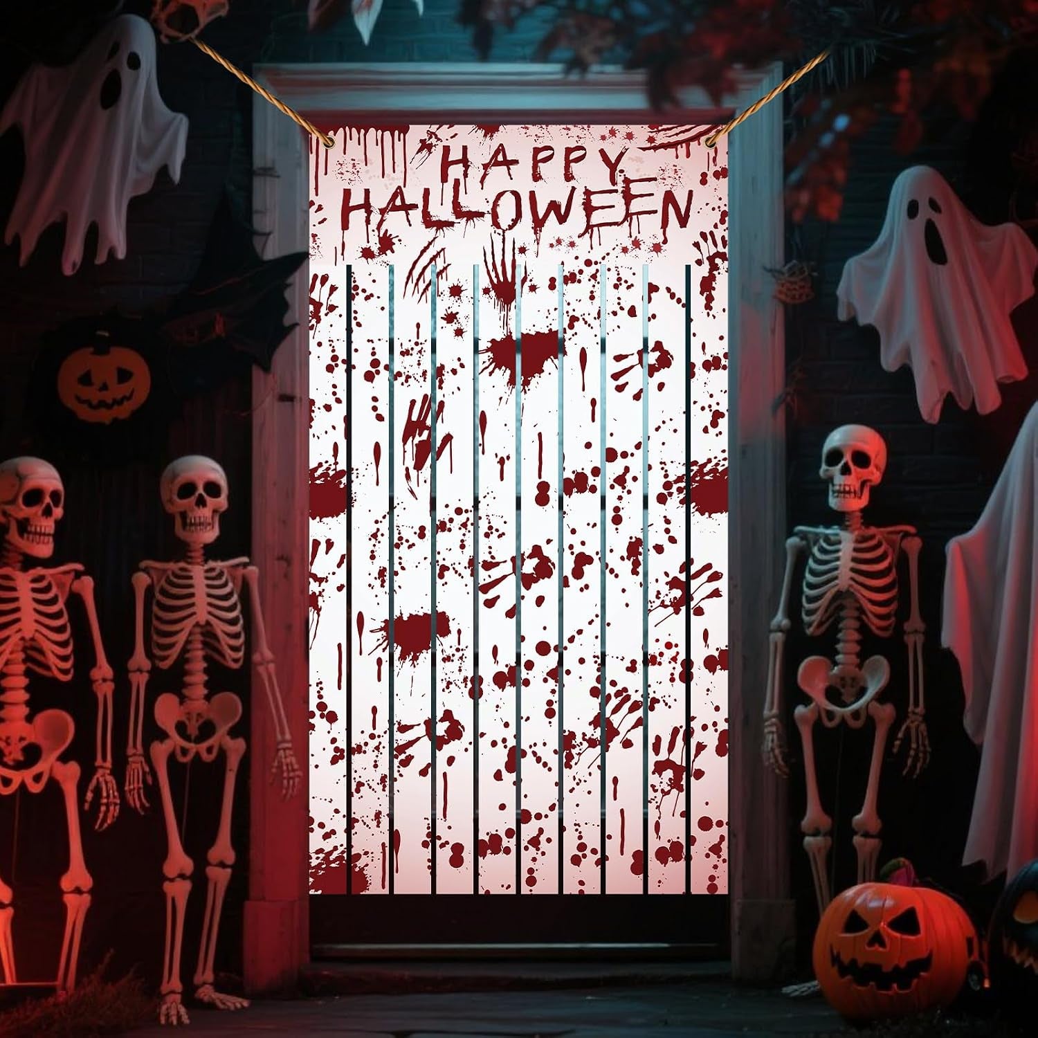 DPKOW Blutige Halloween Türvorhang Banner Deko Halloween Türdeko, Stoff Gruseliger Türbanner Spukhaus Party Indoor Outdoor Deko, Halloween-Deko Haustür Blutigen Hand- Und Fußabdrücken, 165 * 90CM
