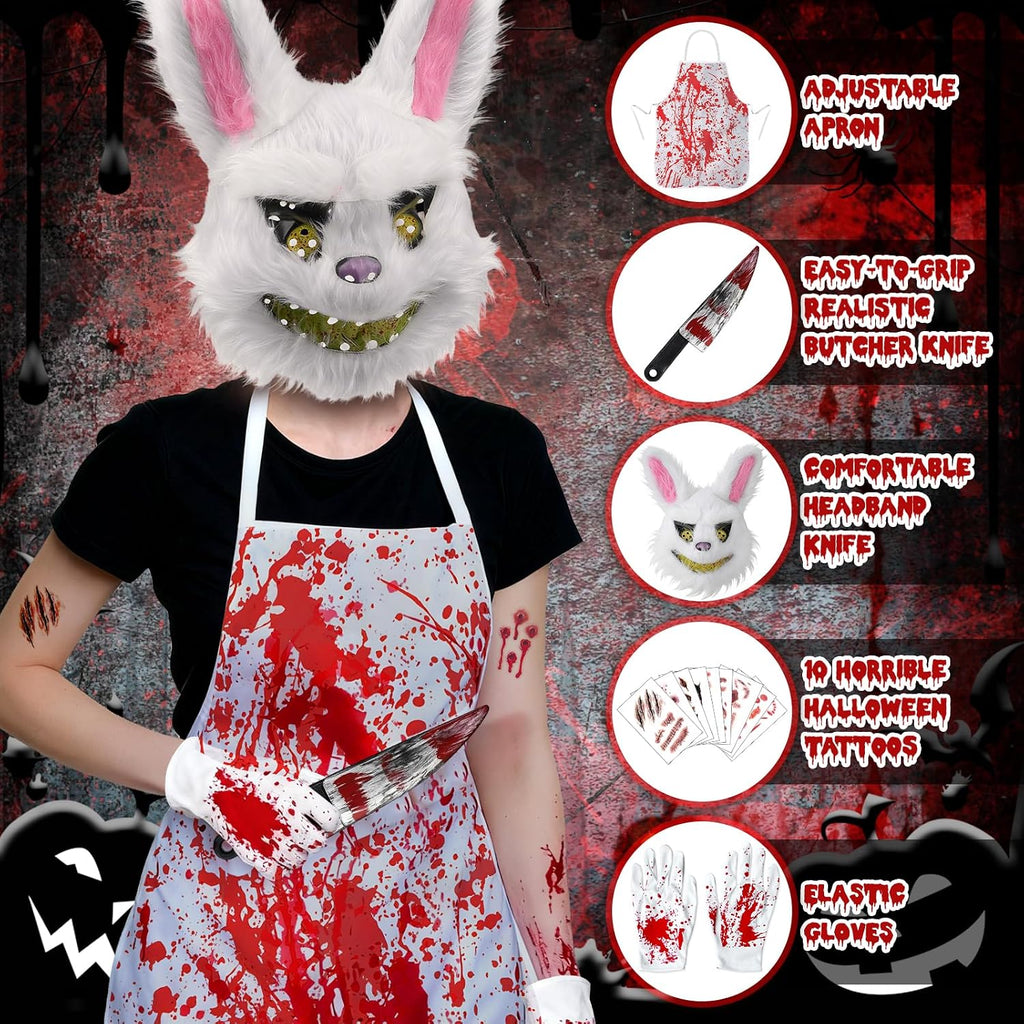 Halloween Kostüm Herren Damen, Halloween Masken Horror Hasen Maske Set