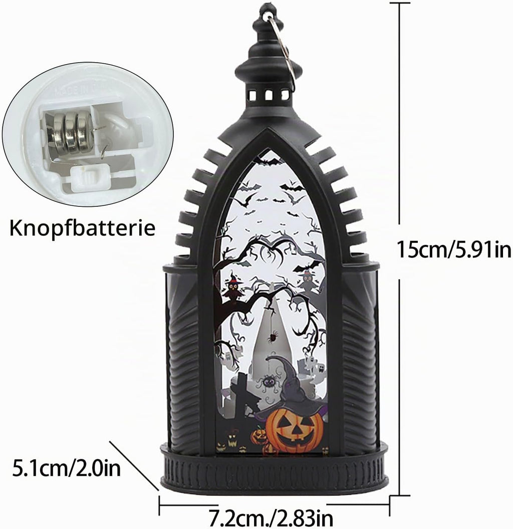 3 Stück Halloween Laterne,15 Cm Halloween LED Kerzenlaterne Mit Hexe Geist
