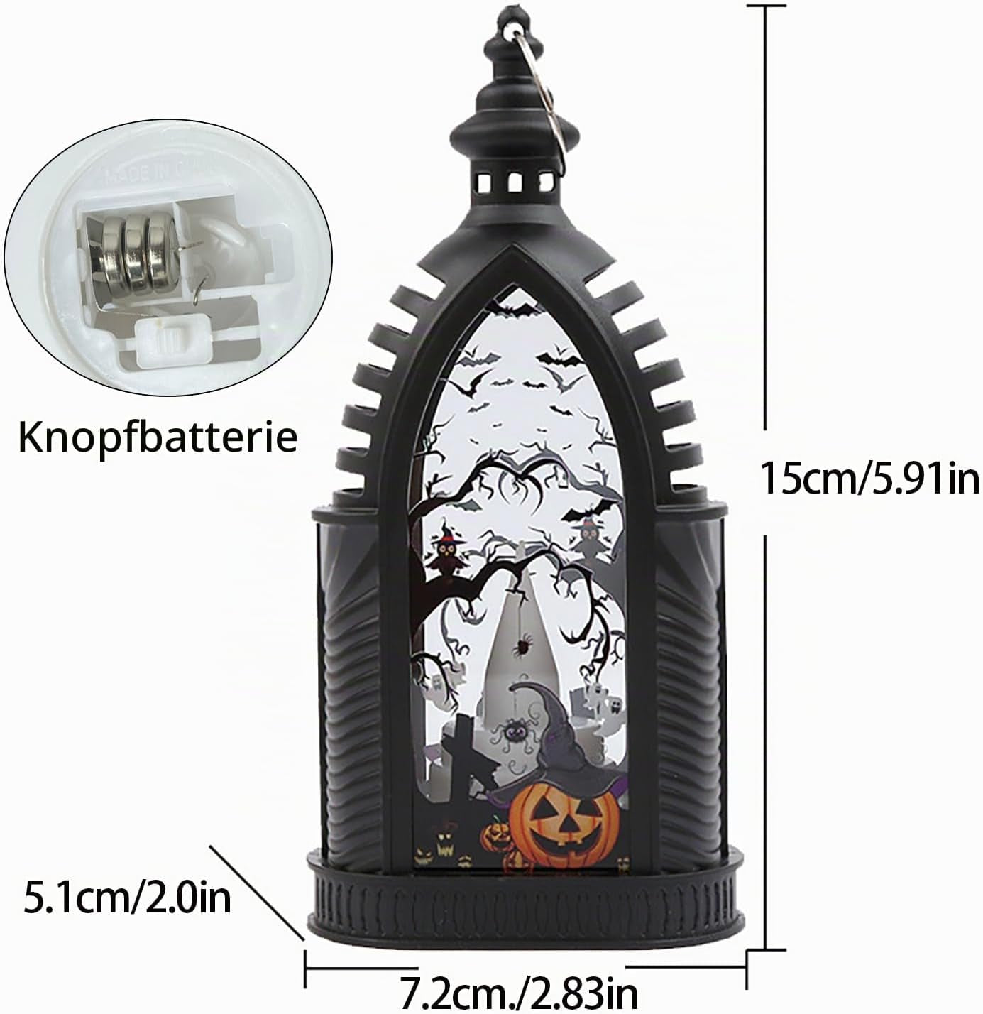 3 Stück Halloween Laterne,15 Cm Halloween LED Kerzenlaterne Mit Hexe Geist