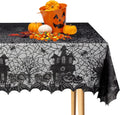 Halloween Tischdecke Spinnennetz, Halloween Tischdecke Spitze Deko,Tischdecke Mit Spukhaus Schloss,135 X 175 Cm Schloss Horror Tischtuch Dekoration Halloween Party-Dekoration