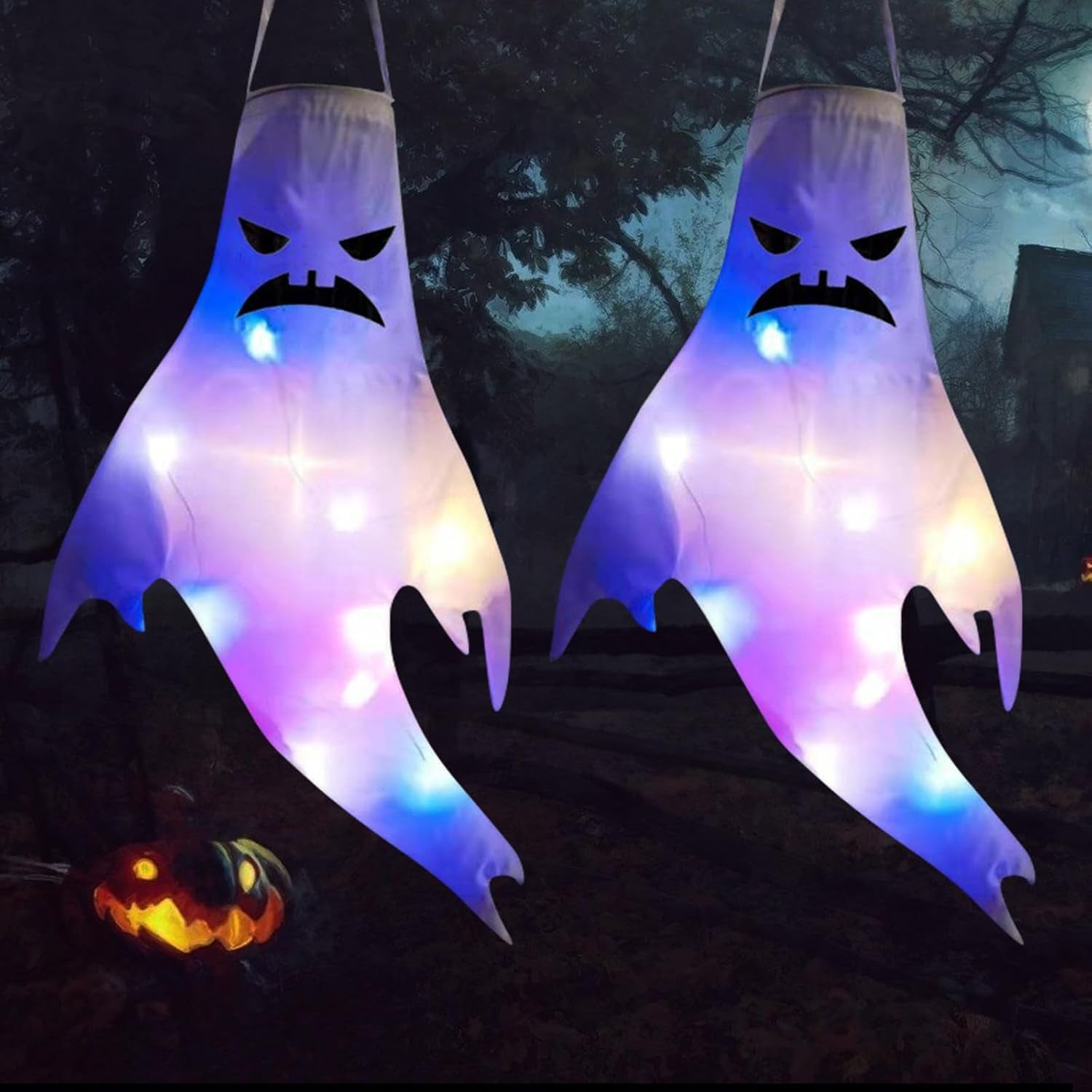 Halloween Deko Outdoor Windsack, 2 Stück Halloween Geist Dekoration Windsäcke Garten Geist Garden Decor Halloween Hängende Deko, Halloween Windsäcke Hängen Ghost Für Party Horror - 47CM (B)
