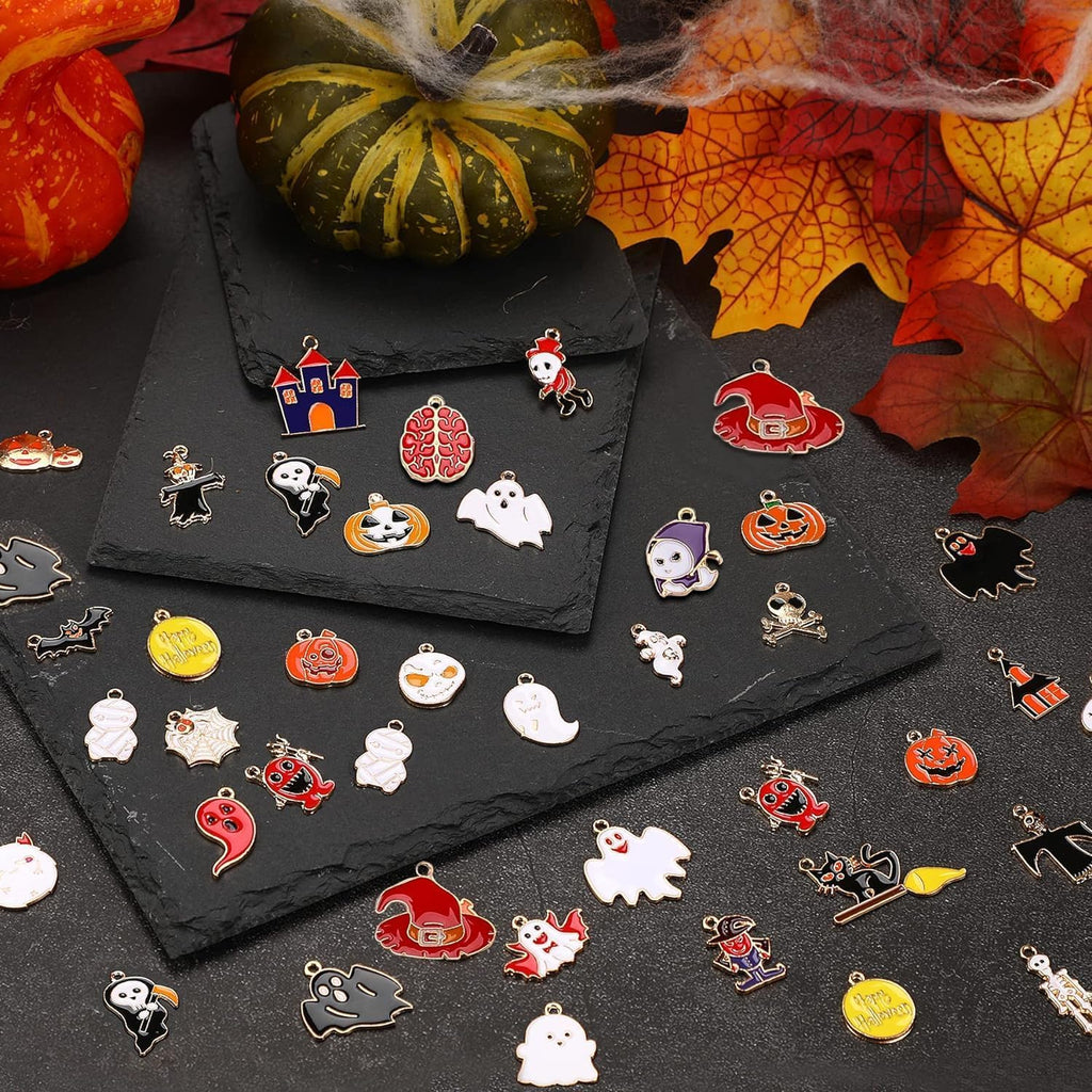 110 Stück 55 Paar Halloween-Charms Gold-Emaille-Schmuckanhänger Für Halloween-Ohrringe, Armbänder, Halsketten, Bastelarbeiten
