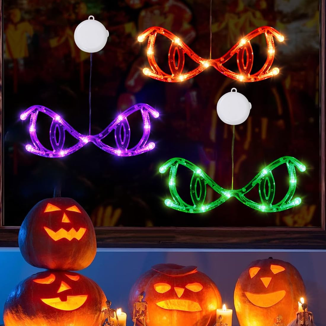 Halloween Deko Fenster 3 Stück LED Halloween Beleuchtung Fensterlichter Mit Saugnapf Dämonenauge Halloweendeko Lichter Innenbeleuchtung Für Halloweendeko Fensterdekoration