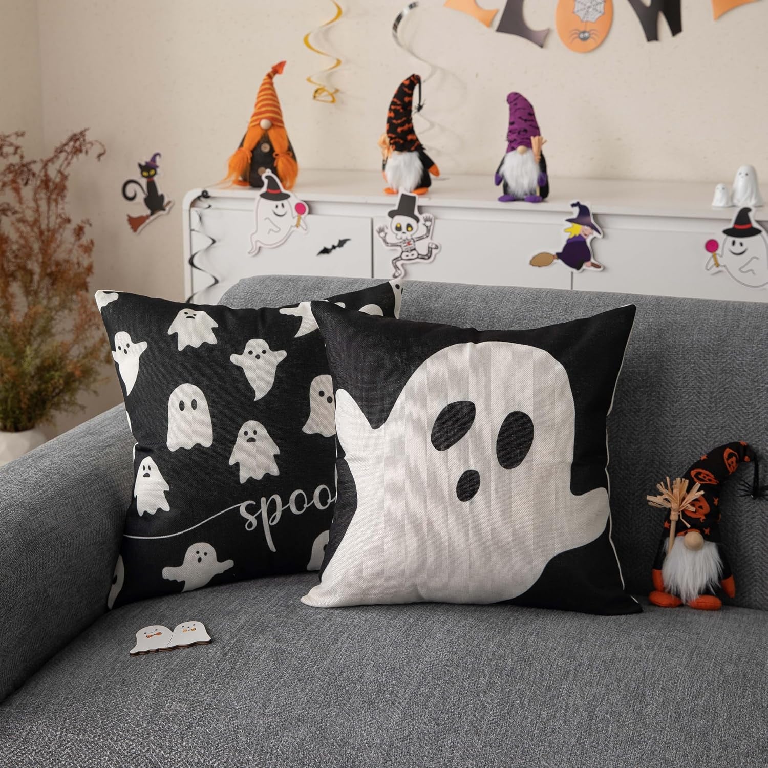 Halloween-Kissenbezug, 45,7 X 45,7 Cm, 2 Stück, Geister-Halloween-Lendenkissenbezüge, Dekorationen, Outdoor-Halloween-Kissen, Dekorativ Für Halloween, Heimdekoration Für Sofa