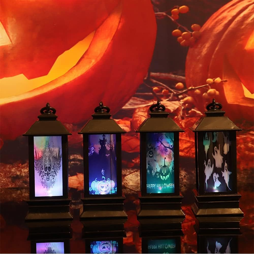 4 Stück Halloween Deko Innen Laterne, Kürbis Deko Herbstdeko Mit LED Kerze
