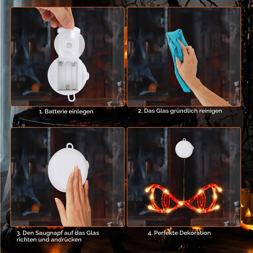 Halloween Deko Fenster 3 Stück LED Halloween Beleuchtung Fensterlichter Mit Saugnapf Dämonenauge Halloweendeko Lichter Innenbeleuchtung Für Halloweendeko Fensterdekoration