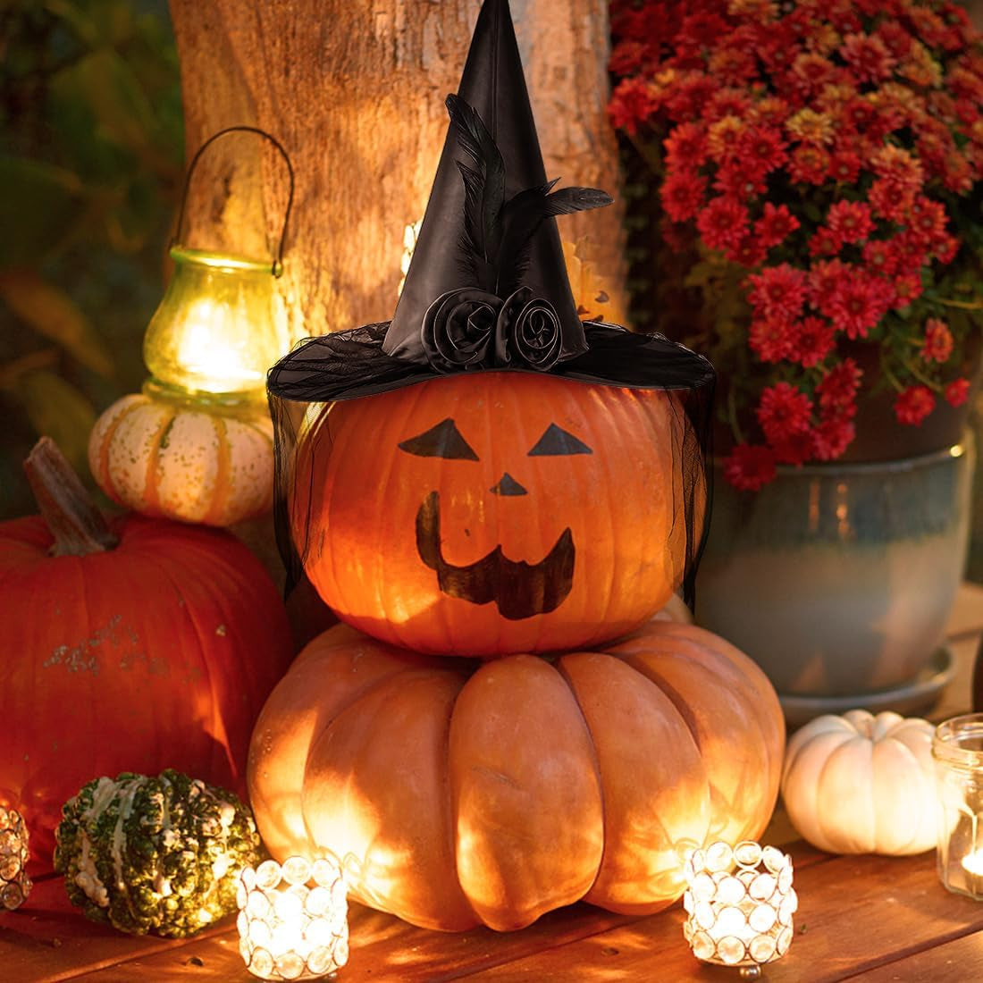 Halloween Hexenhut,Schwarze Hexenhut Damen Halloween Party Hexenhüte Zaubererhüte Für Erwachsene Halloween Party Cosplay Kostüm Zubehör