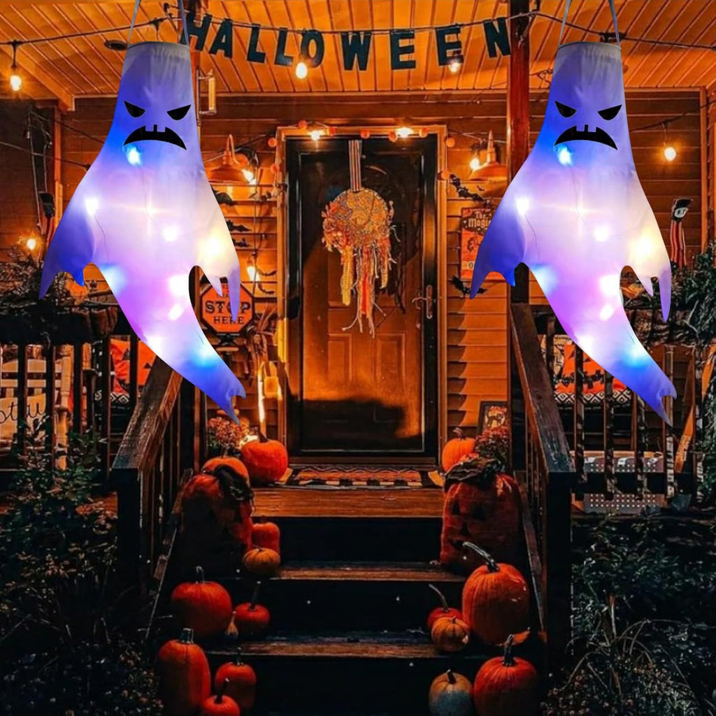 Halloween Deko Outdoor Windsack, 2 Stück Halloween Geist Dekoration Windsäcke Garten Geist Garden Decor Halloween Hängende Deko, Halloween Windsäcke Hängen Ghost Für Party Horror - 47CM (B)