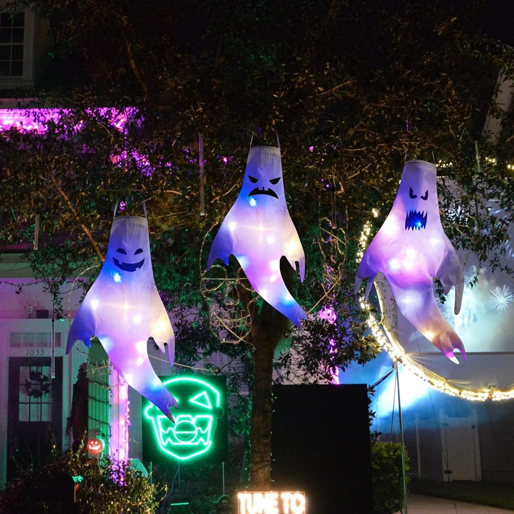 Halloween Deko Outdoor Windsack, 2 Stück Halloween Geist Dekoration Windsäcke Garten Geist Garden Decor Halloween Hängende Deko, Halloween Windsäcke Hängen Ghost Für Party Horror - 47CM (B)