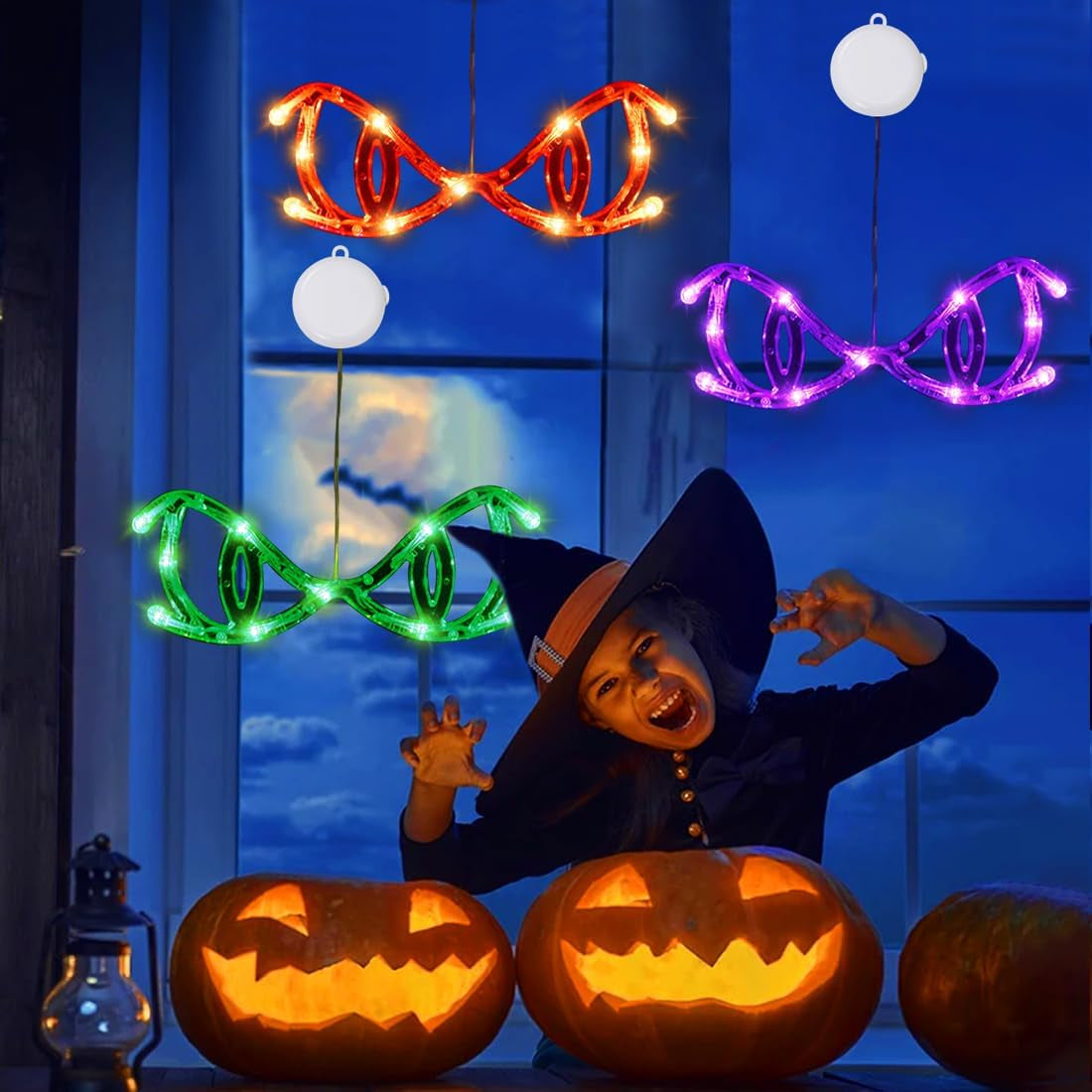 Halloween Deko Fenster 3 Stück LED Halloween Beleuchtung Fensterlichter Mit Saugnapf Dämonenauge Halloweendeko Lichter Innenbeleuchtung Für Halloweendeko Fensterdekoration
