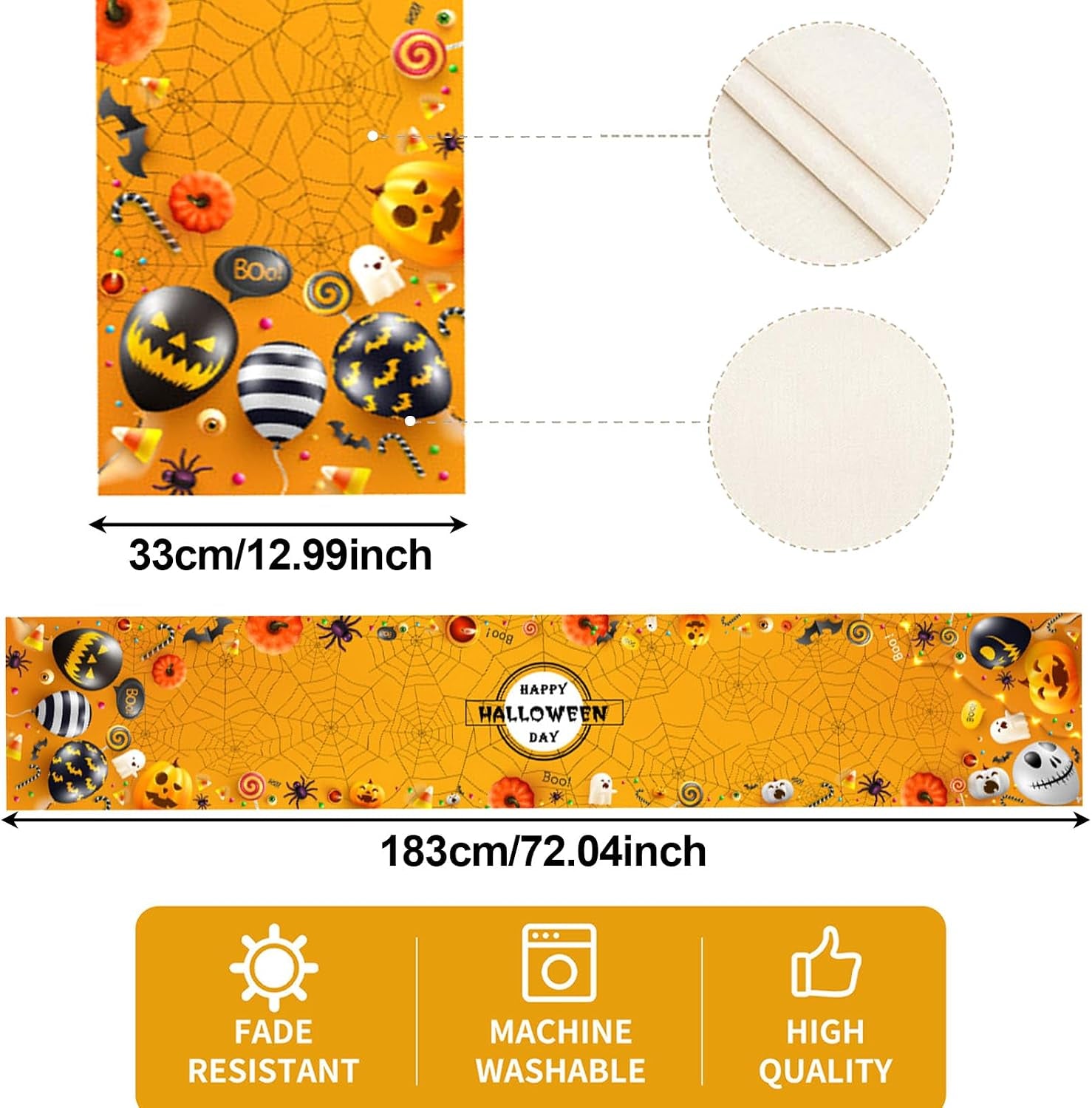Halloween Tischläufer Spinnweben Fledermäuse Kürbisse Tischdecke Halloween Leinen Abwaschbare Tischläufer Orange Für Küche, Bar, Esstisch Halloweens Deko Tischdecke