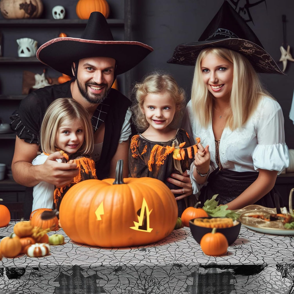 Halloween Tischdecke Spinnennetz, Halloween Tischdecke Spitze Deko,Tischdecke Mit Spukhaus Schloss,135 X 175 Cm Schloss Horror Tischtuch Dekoration Halloween Party-Dekoration