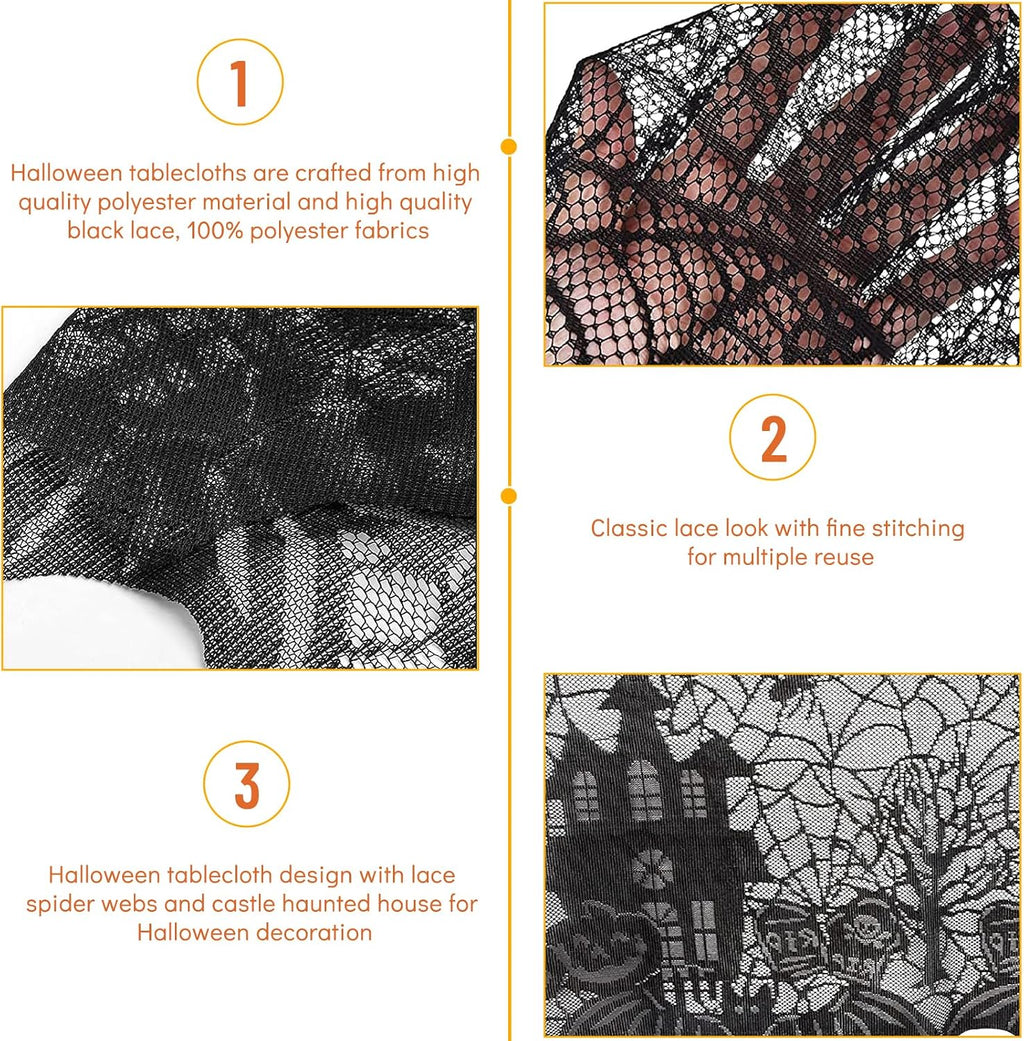 Halloween Tischdecke Spinnennetz, Halloween Tischdecke Spitze Deko,Tischdecke Mit Spukhaus Schloss,135 X 175 Cm Schloss Horror Tischtuch Dekoration Halloween Party-Dekoration
