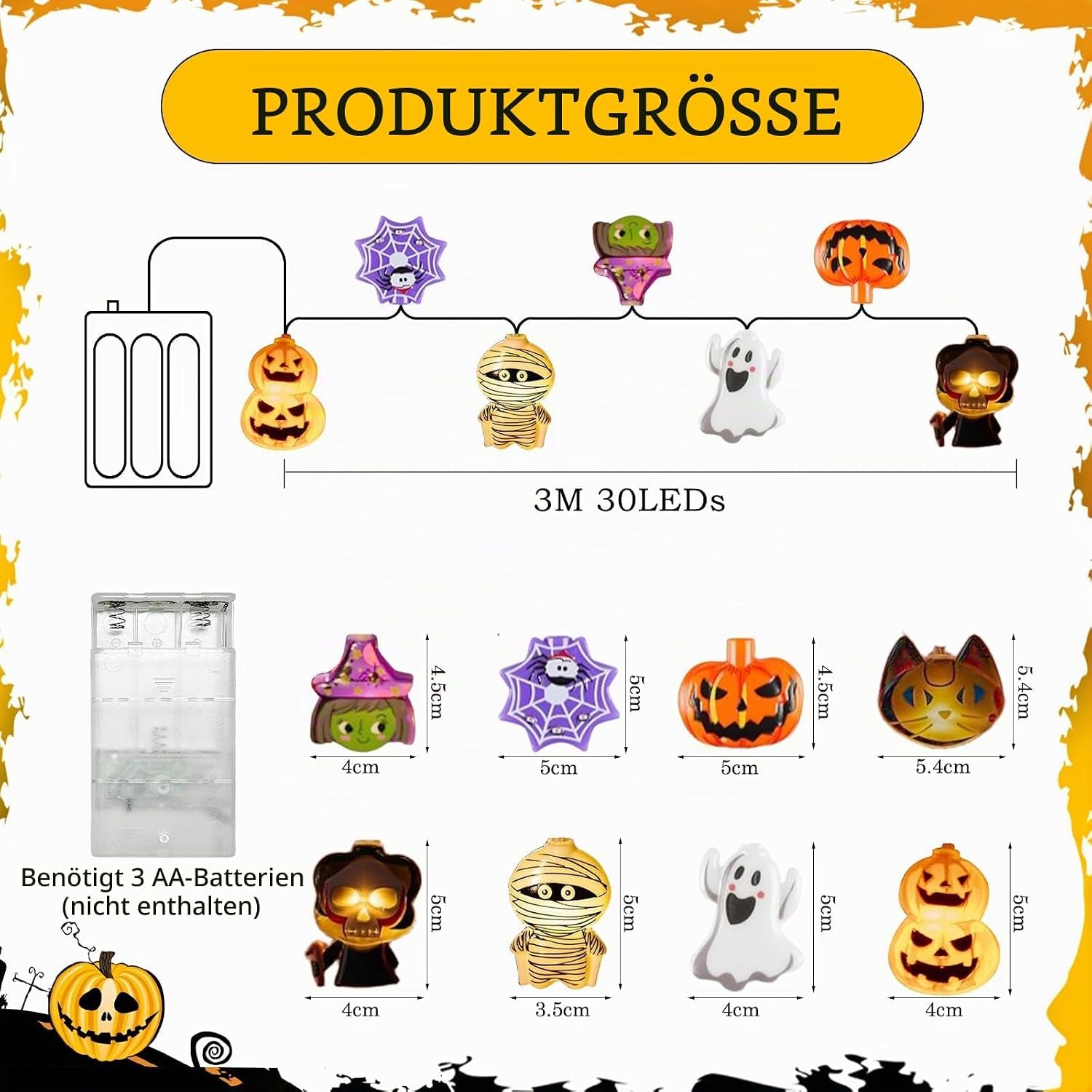 Halloween Lichterkette, 3 M 20 Leds Halloween Deko Lichterkette, Lichterkettes Halloweens Outdoor, Geeignet Für Halloweens, Karneval, Innen- Und Außendekoration/C