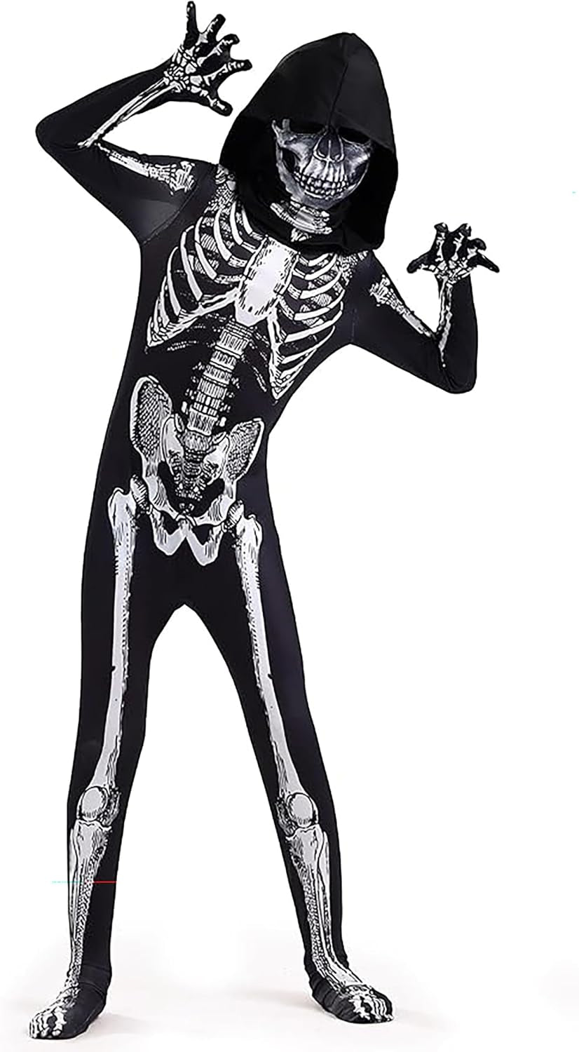 Halloween Skeleton Costume Kinder, Halloween Kostüm, Skelett Jumpsuit Skelett Outfit Für Halloween, Karneval, Faschingskostüme, Cosplay Mottoparty